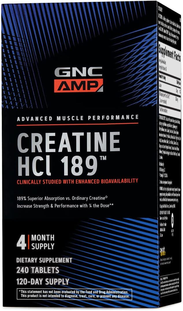 GNC AMP Creatine HCl Pills | Muscle Builder, Energy Production, Performance Recovery Supplement | Fast Absorbing, Gluten Free Formula| 240 Count