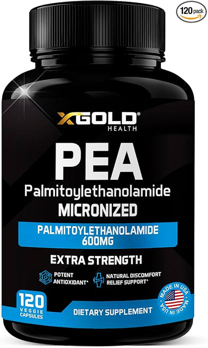 Palmitoylethanolamide Pea Supplement 600 mg | Micronized Pea 99% Highly Purified and Bioavailable | Made in USA | Supplement for Men and Women - 120 Capsules