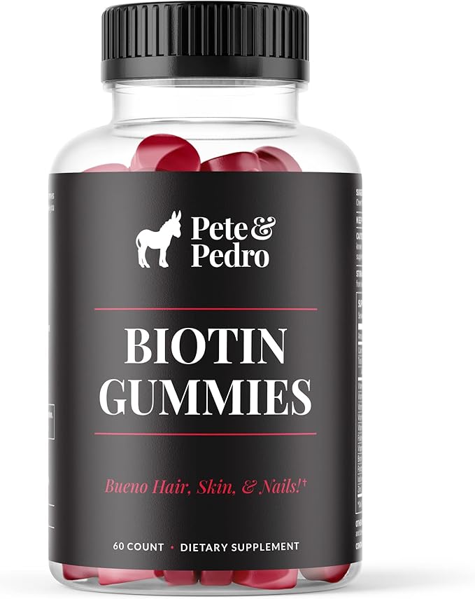 Pete & Pedro BIOTIN Gummies - Daily Hair Growth Strengthening Supplement for Stronger Hair, Skin, & Nails | Cherry Flavor Biotin Gummy 5000mcg Per Serving | As Seen on Shark Tank, 60 Count