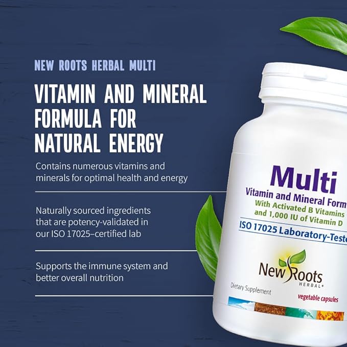 NEW ROOTS HERBAL – Multi (60 Veg Caps)|Vitamins C D E B1 B2 B6 B12, Biotin, Niacin, Zinc | Optimal Health & Energy| Healthy Skin| Supports Immunity