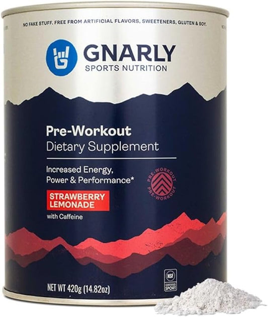 Gnarly Nutrition Natural Pre-Workout Powder - Endurance & Recovery, NSF Sport Certified, Vegan Pre Workout Wellness, Sports Nutrition - Strawberry Lemonade, Caffeine 14.82oz
