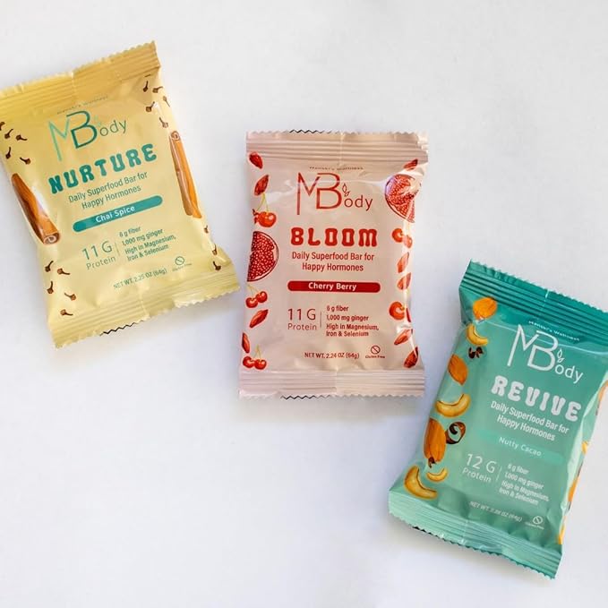 Happy Hormone Bars l Protein Cycle Syncing Bars with Organic Ginger l Promotes Hormone Balance l Supports Fertility, Egg Quality, PMS & Sperm Health (28 pack, Cycle Sync Stack (5 chai spice, 9 cherry berry, 14 nutty cacao))