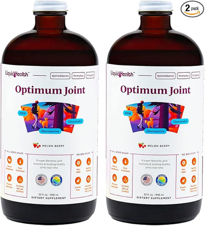 LIQUIDHEALTH Optimum Joint Support Liquid Multivitamin with Glucosamine, Chondroitin, MSM, Hyaluronic Acid - Increase Mobility, Joint Comfort, for Runners & Athletes, Sugar-Free, Vegan (2 Pack)