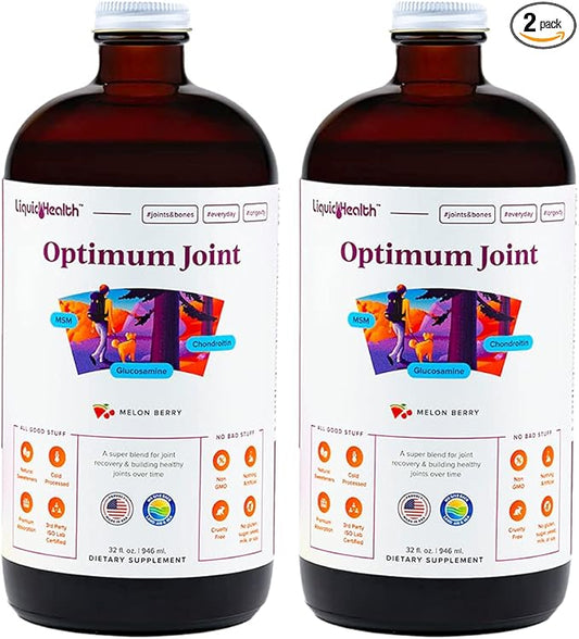 LIQUIDHEALTH Optimum Joint Support Liquid Multivitamin with Glucosamine, Chondroitin, MSM, Hyaluronic Acid - Increase Mobility, Joint Comfort, for Runners & Athletes, Sugar-Free, Vegan (2 Pack)