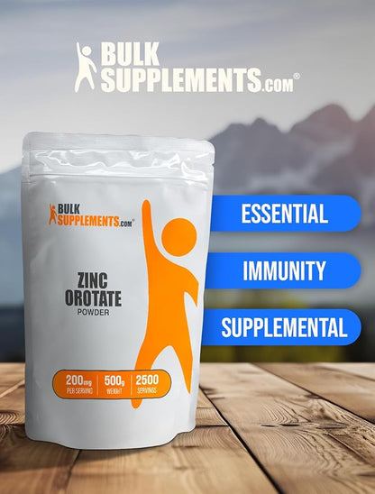 BulkSupplements.com Zinc Orotate Powder - Zinc Supplements, Zinc 30mg - Zinc Minerals Supplement, for Immune Support - Gluten Free, 200mg per Serving, 500g (1.1 lbs) (Pack of 1)