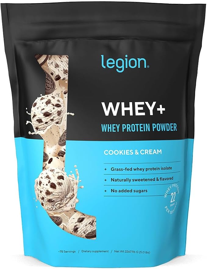 LEGION Whey+ Whey Protein Powder (Cookies & Cream) - Low Carb and Calorie Whey Isolate Protein Powder - Non-GMO, Lactose-Free, Sugar-Free Whey Protein Isolate Powder from Grass Fed Cows (78 Servings)
