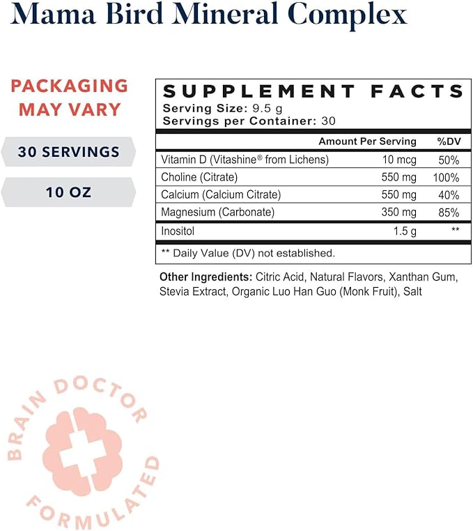 Best Nest Wellness Mama Bird Mineral Complex - Brain Health Support Multivitamin - Aids Bone Development for Mother & Baby - Drink Supplement with Choline & Magnesium - Lemon-Lime, 285 g (30 Servings)