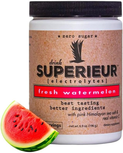 Superieur Electrolytes – Plant Based Electrolyte Supplement w/Sea Minerals for Hydration & Recovery – Keto Friendly, Non-GMO, Zero Sugar, Vegan Healthy Sports Drink Powder – Watermelon (70 Servings)
