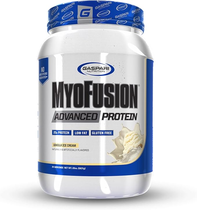 Gaspari Nutrition Myofusion Advanced Protein, Protein Blend with Whey Protein, Casein Protein and Isolate Protein, Low Fat and Gluten Free (2lbs, Vanilla Ice Cream)