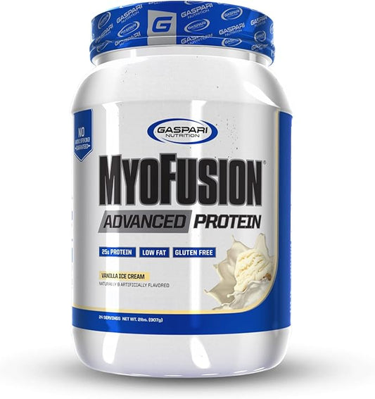 Gaspari Nutrition Myofusion Advanced Protein, Protein Blend with Whey Protein, Casein Protein and Isolate Protein, Low Fat and Gluten Free (2lbs, Vanilla Ice Cream)