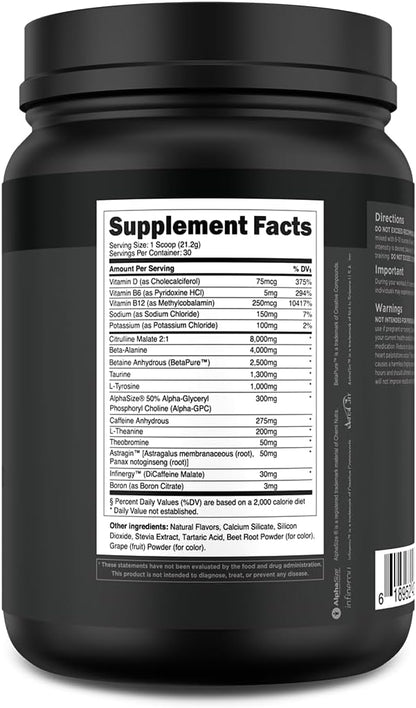 Transparent Labs Bulk Black Pre Workout - Clinically Dosed, Sugar Free Preworkout for Men and Women with Beta Alanine Powder, Citrulline Malate, & Caffeine Powder- 30 Servings, Black Cherry