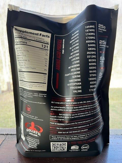 Goliath Labs 100% Whey Protein Powder Isolate/Blend | Fast-Absorbing Workout Supplements for Men and Women | 25g of Pure Protein and 5.5g of BCAAs | 5 lbs, 68 Servings (5 LB, Cookies n Cream)