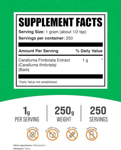 BulkSupplements.com Caralluma Fimbriata Extract Powder - Caralluma Fimbriata 1000mg, Caralluma Fimbriata Powder - Gluten Free, 1000mg per Serving, 250g (8.8 oz) (Pack of 1)