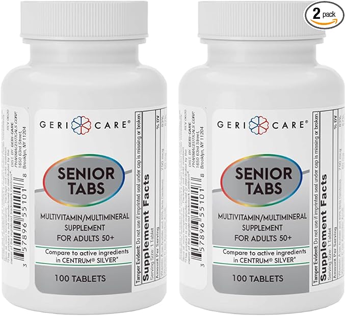 GeriCare Senior Tab 50+ Multivitamin and Minerals Tablets - Immune Support - Age-Defying Nutrition, 100 Count (Pack of 2)