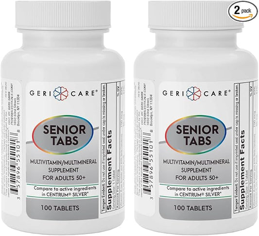 GeriCare Senior Tab 50+ Multivitamin and Minerals Tablets - Immune Support - Age-Defying Nutrition, 100 Count (Pack of 2)