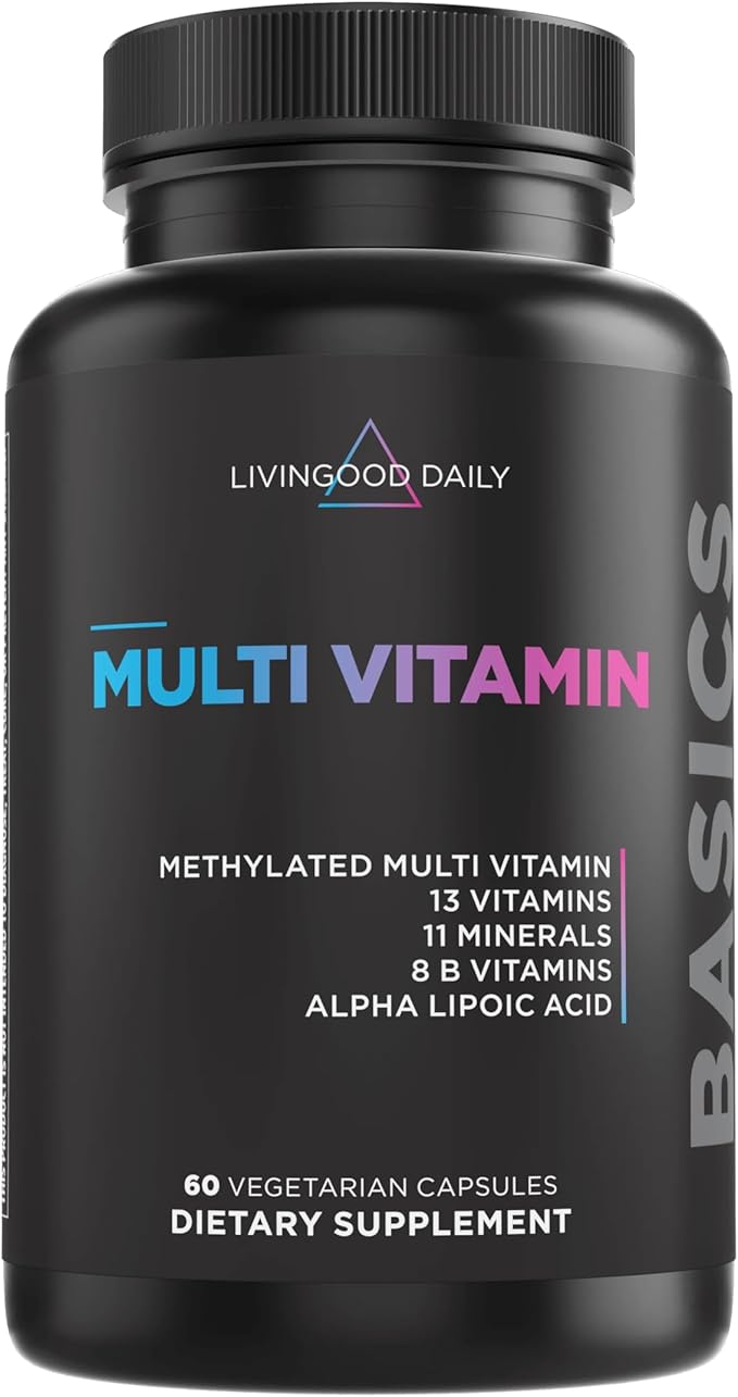 Livingood Daily Methylated Multivitamin for Women & Men, Multi Vitamin - Mineral Supplement Capsules with Iron, B Complex, Selenium, & Zinc - Non-GMO, Gluten-Free, Vegetarian Multi Vitamins for Adults