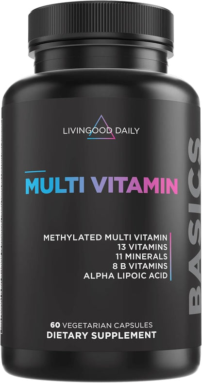 Livingood Daily Methylated Multivitamin for Women & Men, Multi Vitamin - Mineral Supplement Capsules with Iron, B Complex, Selenium, & Zinc - Non-GMO, Gluten-Free, Vegetarian Multi Vitamins for Adults