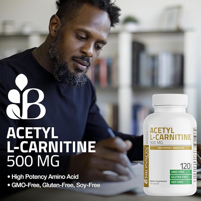 Bronson Acetyl L-Carnitine 500 MG High Potency Amino Acid Non-GMO, 120 Capsules