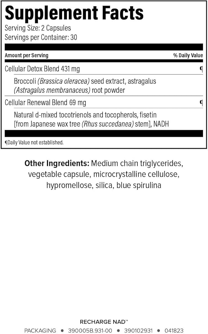 Isagenix Recharge NAD - Cellular Detox, Comprehensive Healthy Aging, and Energy Support - 1 Bottle - 60 ct Targeted Release Capsules