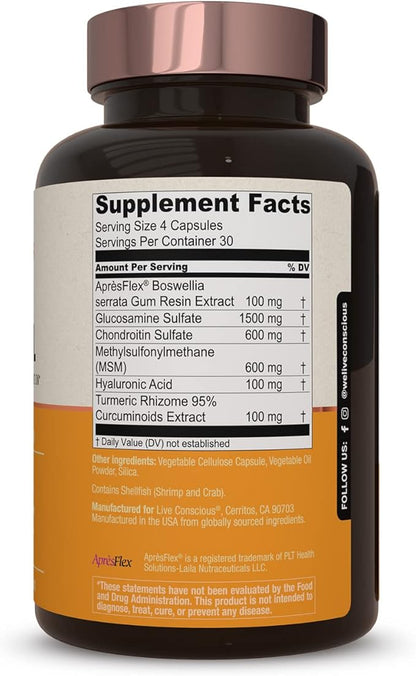 Live Conscious Glucosamine Chondroitin with MSM, Hyaluronic Acid, and More - MoveWell Joint Health Supplement