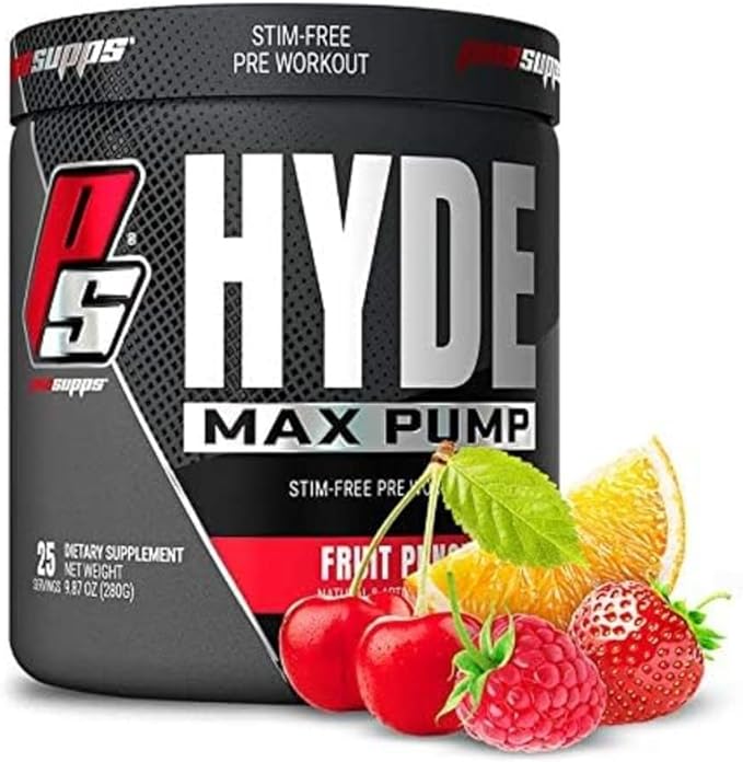 PROSUPPS Hyde Max Pump Pre Workout for Men and Women - Nitric Oxide Supplement for Pump and Endurance - Stimulant Free Pre Workout to Promote Blood Flow and Muscle Strength (Fruit Punch, 25 Servings)