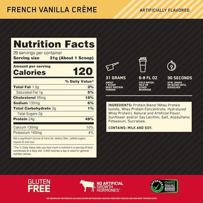 Optimum Nutrition Gold Standard 100% Whey Protein Powder, French Vanilla Creme, 2 Pound (Packaging May Vary)