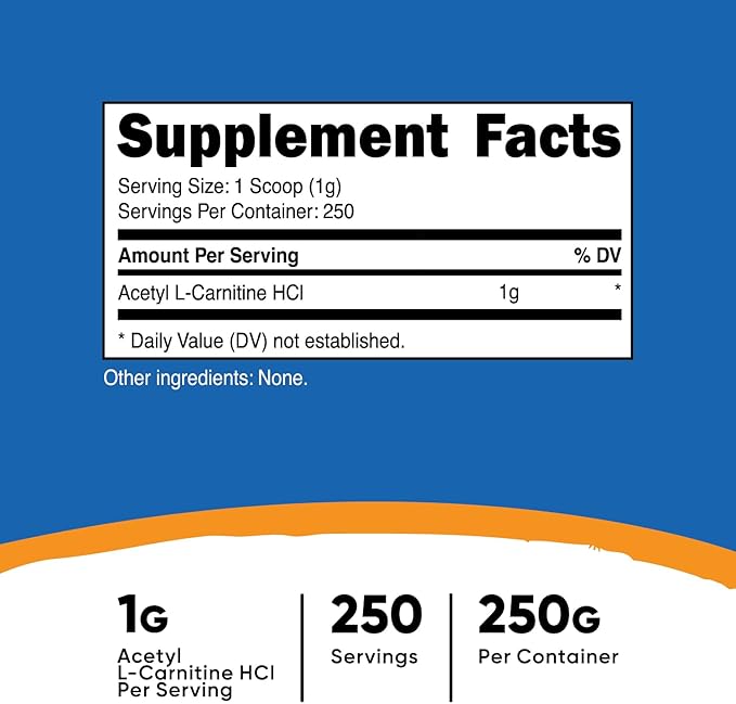 Nutricost Acetyl L-Carnitine (ALCAR) 250 Grams Powder - 1G Per Serving - 250 Servings