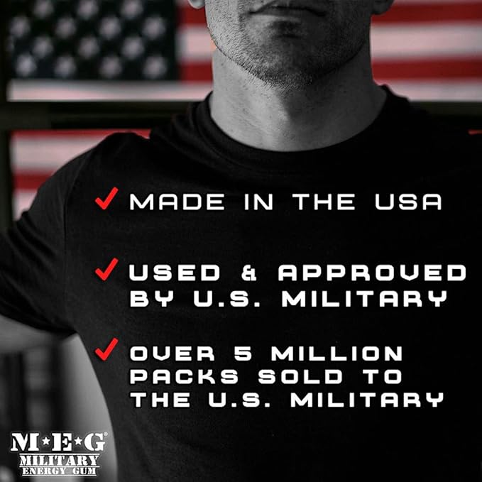 MEG - Military Energy Gum | 100mg of Caffeine Per Piece + Increase Energy + Boost Physical Performance + Multi Flavors of Arctic Mint , Spearmint, & Cinnamon + 8 Packs (40 Count)