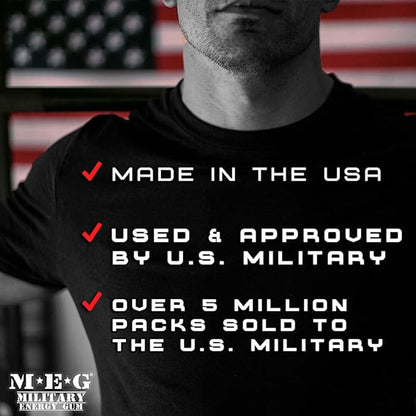 MEG - Military Energy Gum | 100mg of Caffeine Per Piece + Increase Energy + Boost Physical Performance + Multi Flavors of Arctic Mint , Spearmint, & Cinnamon + 8 Packs (40 Count)