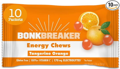 Bonk Breaker Energy Chews, Dairy-Free, Gluten-Free Ingredients to Provide Quick Energy and Focus, 1 Box of 10 Packets, Tangerine Orange
