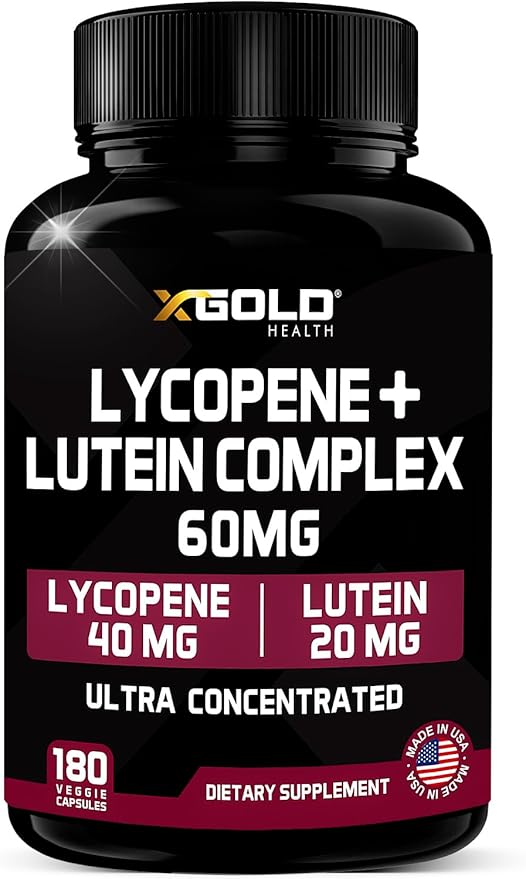 Lycopene + Lutein Supplement 60mg | Lycopene 40mg from Tomato & Lutein 20mg from Marigold Extract - 2-in-1 Ultra-Concentrated Health Supplements | Non-GMO & Gluten Free - 180 Veggie Caps Made in USA