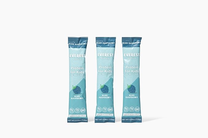 Kid's Clear Whey Protein Powder (Blue Raspberry, 10 Packets) Protein Drink Mix for Kids, Electrolytes for Kids, 8g Protein Per Serving, Non GMO, Zero Added Sugar