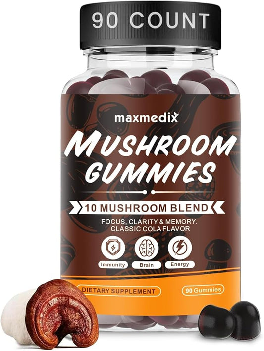 Mushroom Gummies - 10x Mushroom Supplement with Ashwagandha and Lions Mane - Brain Booster, Immune Support, Energy - Mushroom Supplement for Men & Women 90 Coke Gummies