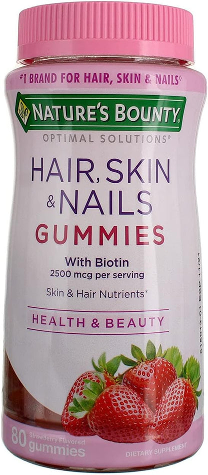 Nature's Bounty Optimal Solutions Hair, Skin and Nails Gummies, 80 ea (Pack of 6)