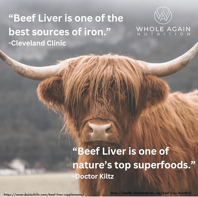Grass Fed Beef Liver Capsules - 100% Pasture Raised - No Fillers or Flow Agents - 120 Count 3,000mg Serving - 30-Day Supply - Iron and Energy - Grass fed Desiccated Liver Supplement
