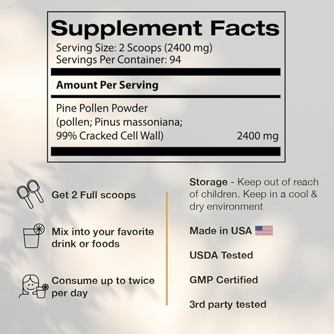 Pine Pollen Powder Wild Harvested - 99% Cracked Cell Wall (8oz/227g) Supports Healthy Energy & Longevity