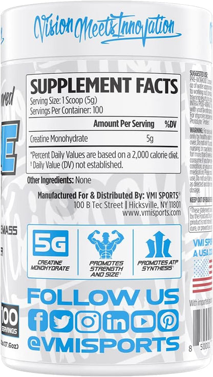 VMI Sports Creatine Monohydrate Unflavored Powder Muscle Mass – Strength – Size – Power | 5 Grams per Serving (500 Grams)