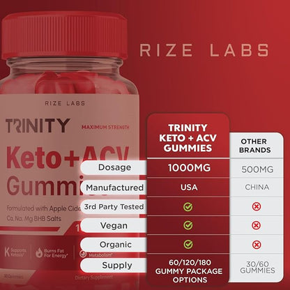 Trinity Keto+ACV Gummies for Advanced Weight Loss, All Natural Apple Cider Vinegar Supplement, 500 mg (300 Gummies)