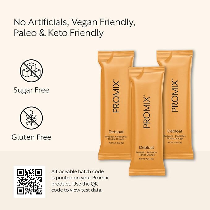 Promix Debloat Prebiotics and Probiotics with Baobab - Rich in Vitamin C, Bloating Relief, Immune Support - Orange - 30 Count