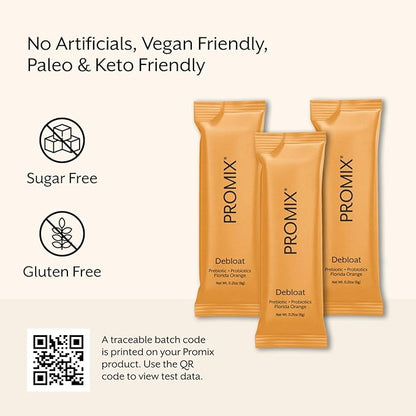 Promix Debloat Prebiotics and Probiotics with Baobab - Rich in Vitamin C, Bloating Relief, Immune Support - Orange - 30 Count
