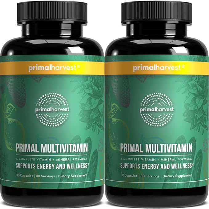 Primal Harvest 2 Pack, Multivitamin for Women and Men Vitamin A, Vitamin C, Vitamin D and E, Vitamin B12, B6, Biotin, Zinc Supplements, 30 Capsules