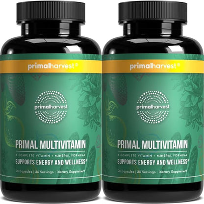 Primal Harvest 2 Pack, Multivitamin for Women and Men Vitamin A, Vitamin C, Vitamin D and E, Vitamin B12, B6, Biotin, Zinc Supplements, 30 Capsules