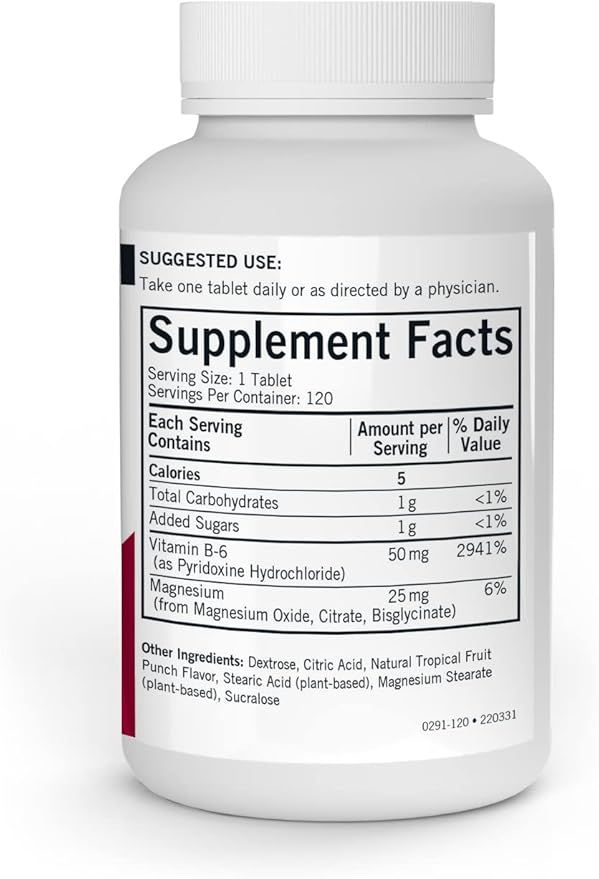 Kirkman - Vitamin B6 with Magnesium - 120 tablets - Potent Vitamin B6 & Magnesium Supplementation - Chewable Wafer - Hypoallergenic