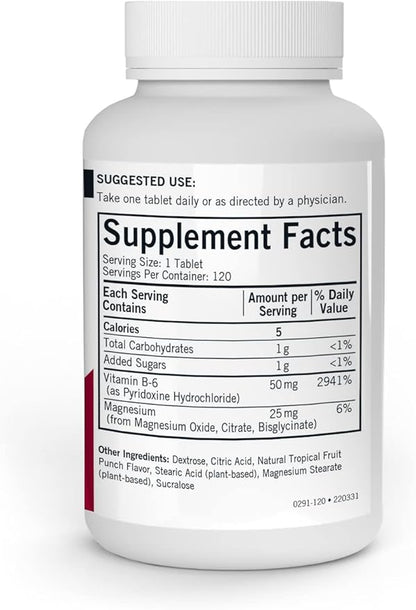 Kirkman - Vitamin B6 with Magnesium - 120 tablets - Potent Vitamin B6 & Magnesium Supplementation - Chewable Wafer - Hypoallergenic