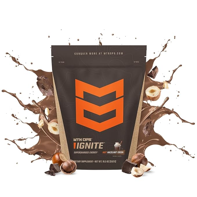 MTN OPS Hot Ignite Coffee Alternative | Hazelnut Cocoa Flavor | Instant Coffee Nootropic & L-Arginine L-Citrulline Blend for Cognitive Clarity, & Focus | 200mg Caffeine | 30 Servings
