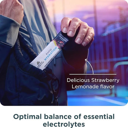 Ancient Nutrition Rapid Hydration Powder, Strawberry Lemonade, Electrolytes from Natural Sea Salts and Red Marine Algae, Supports Rapid Body Hydration and Cellular Health, 15 Servings