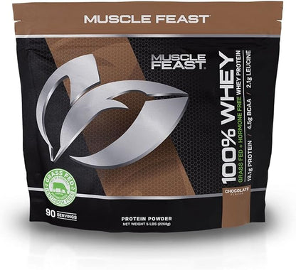 Muscle Feast 100% Grass-Fed Whey Protein, Pastured Raised Hormone Free All Natural, Chocolate, 5lb