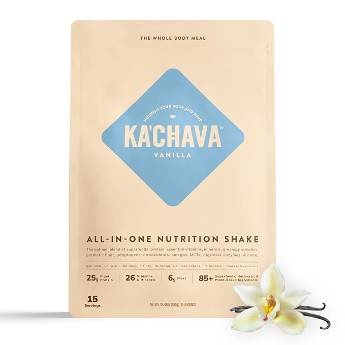 Ka’Chava All-In-One Nutrition Shake Blend, 85+ Superfoods & Nutrients, Meal Replacement, Greens Plant-Based Superfood Powder Protein Drink, Digestive Enzymes & Probiotics, Vegan Dairy Gluten Free, 2lb