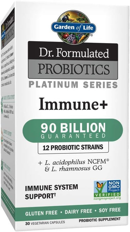 Garden of Life Dr. Formulated Probiotics Platinum Series Immune+ 90 Billion CFU Guaranteed, One a Day Probiotic Supplement Acidophilus & Rhamnosus, Vegan, Non-GMO Immune System Support, 30 Capsules