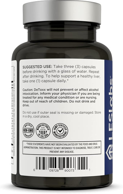 LES Labs DeToxx – Better Mornings & Recovery, Liver Support, Electrolyte Replenishment & Glutathione Support – Prickly Pear, Milk Thistle & NAC – Non-GMO Supplement – 60 Capsules